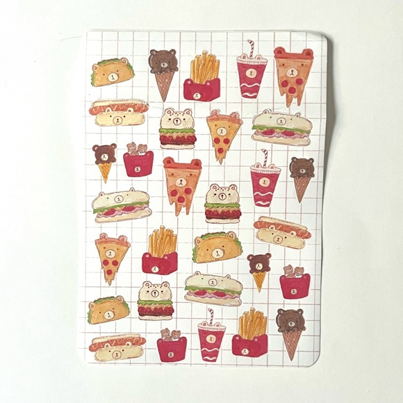 ✨handmade by me✨ glossy kawaii bears fast food sticker sheet for bullet journal - Picture 1 of 8